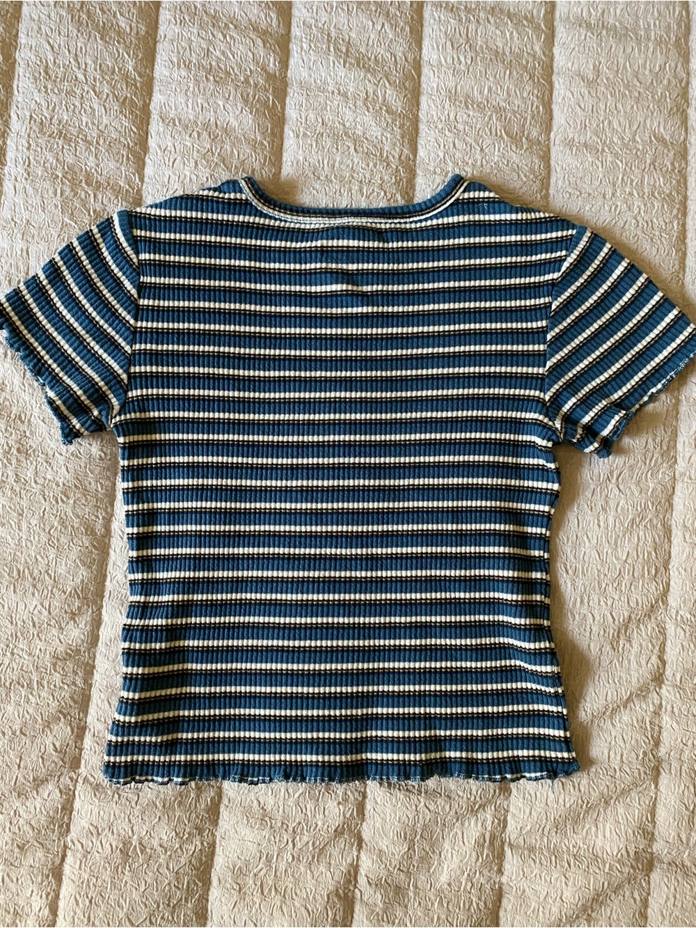 Striped Blue & White Ribbed  Tee - Picture 2 of 6